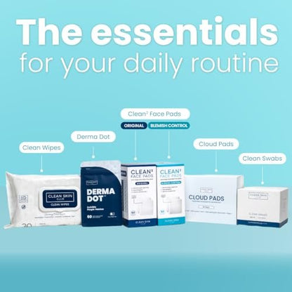 Clean Skin Club Clean² Blemish Control Face Pads – Extra Large Dual-Sided Cotton Pads for Blemish-Prone Skin, 100% Bio-Based, Dermatologist Approved, 60 Count