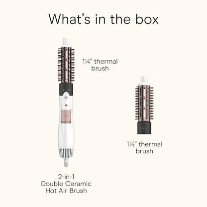 Conair Double Ceramic 2-in-1 Hot Air Brush - 1000W Hair Dryer Brush with Interchangeable 1¼ and 1½ Inch Attachments for Voluminous Curls & Straight Styles, for Fine & Thick Hair, White Avelisse