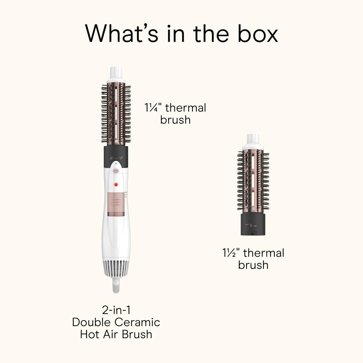 Conair Double Ceramic 2-in-1 Hot Air Brush - 1000W Hair Dryer Brush with Interchangeable 1¼ and 1½ Inch Attachments for Voluminous Curls & Straight Styles, for Fine & Thick Hair, White Avelisse
