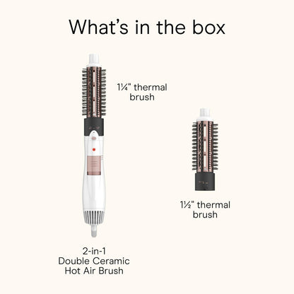 Conair Double Ceramic 2-in-1 Hot Air Brush - 1000W Hair Dryer Brush with Interchangeable 1¼ and 1½ Inch Attachments for Voluminous Curls & Straight Styles, for Fine & Thick Hair, White Avelisse