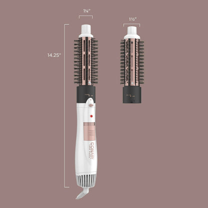 Conair Double Ceramic 2-in-1 Hot Air Brush - 1000W Hair Dryer Brush with Interchangeable 1¼ and 1½ Inch Attachments for Voluminous Curls & Straight Styles, for Fine & Thick Hair, White Avelisse