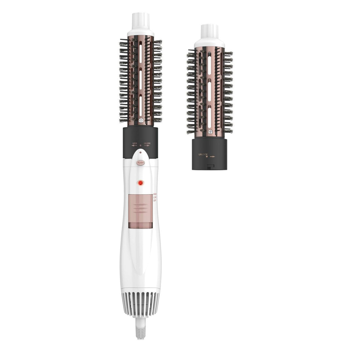 Conair Double Ceramic 2-in-1 Hot Air Brush - 1000W Hair Dryer Brush with Interchangeable 1¼ and 1½ Inch Attachments for Voluminous Curls & Straight Styles, for Fine & Thick Hair, White Avelisse