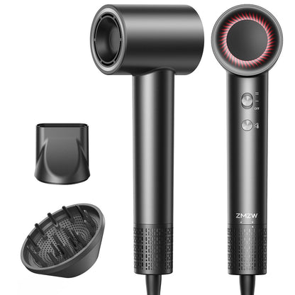High Speed Ionic Hair Dryer with 160,000 RPM Brushless Motor, 500M Negative Ions, Smart Heat Control, Low Noise Lightweight with Magnetic Diffuser & Nozzle - Black Avelisse