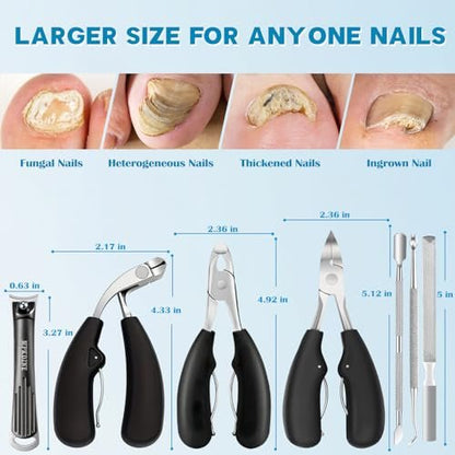 2026 Heavy Duty Toenail Clippers for Thick Nails - 7-in-1 Pedicure Kit with Catcher for Seniors & Men, Professional Wide Jaw Ingrown Toe Nail Clipper Set, Podiatrist Tool Avelisse