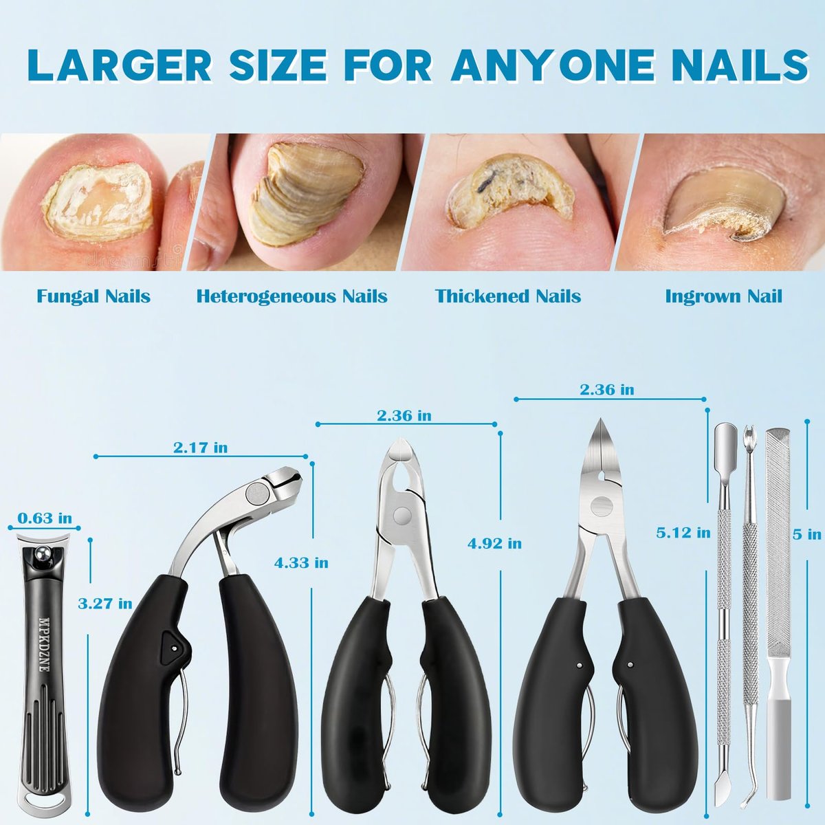 2026 Heavy Duty Toenail Clippers for Thick Nails - 7-in-1 Pedicure Kit with Catcher for Seniors & Men, Professional Wide Jaw Ingrown Toe Nail Clipper Set, Podiatrist Tool Avelisse