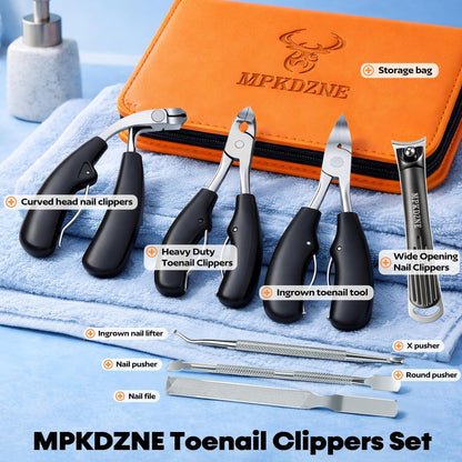 2026 Heavy Duty Toenail Clippers for Thick Nails - 7-in-1 Pedicure Kit with Catcher for Seniors & Men, Professional Wide Jaw Ingrown Toe Nail Clipper Set, Podiatrist Tool Avelisse