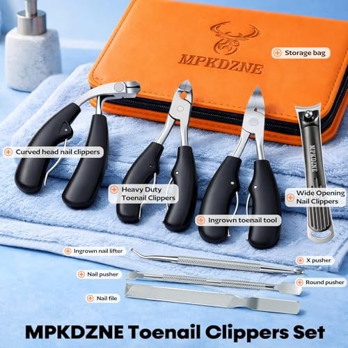 2026 Heavy Duty Toenail Clippers for Thick Nails - 7-in-1 Pedicure Kit with Catcher for Seniors & Men, Professional Wide Jaw Ingrown Toe Nail Clipper Set, Podiatrist Tool Avelisse
