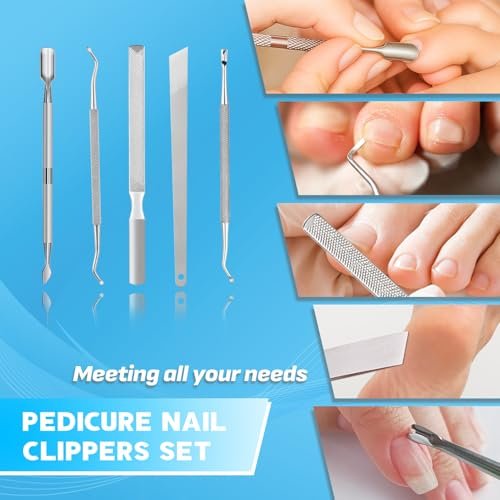 8-in-1 Heavy Duty Toenail & Fingernail Clippers for Seniors, Men with Thick & Ingrown Nails - Professional Wide Jaw Podiatrist Tools with 360° Swivel Head - Black Stainless Steel Avelisse