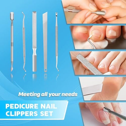 8-in-1 Heavy Duty Toenail & Fingernail Clippers for Seniors, Men with Thick & Ingrown Nails - Professional Wide Jaw Podiatrist Tools with 360° Swivel Head - Black Stainless Steel Avelisse