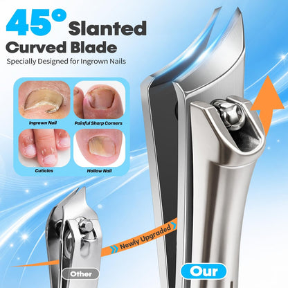 8-in-1 Heavy Duty Toenail & Fingernail Clippers for Seniors, Men with Thick & Ingrown Nails - Professional Wide Jaw Podiatrist Tools with 360° Swivel Head - Black Stainless Steel Avelisse