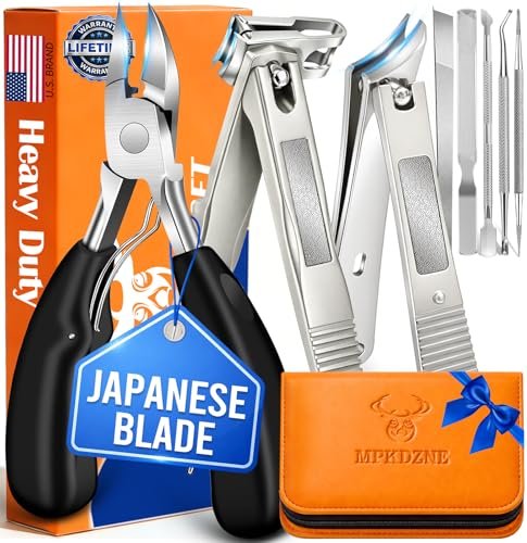8-in-1 Heavy Duty Toenail & Fingernail Clippers for Seniors, Men with Thick & Ingrown Nails - Professional Wide Jaw Podiatrist Tools with 360° Swivel Head - Black Stainless Steel Avelisse