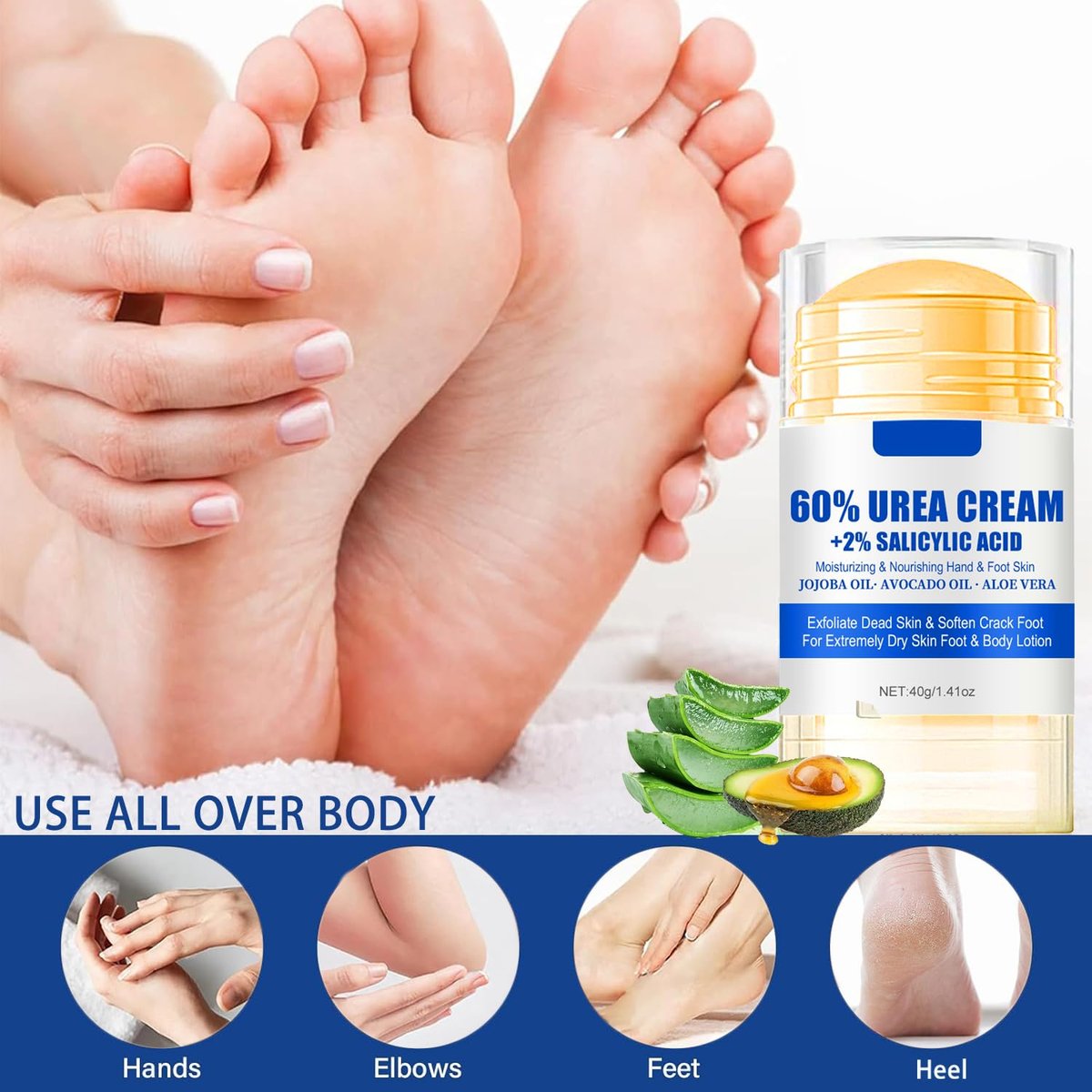 ZARICS Urea Cream 60 Percent for Feet Maximum Strength with 2% Salicylic Acid - Foot Lotion for Dry Cracked Heels, Callus Remover, Hydrates & Softens Dry Skin, Exfoliates Dead Skin (1 Fl Oz) - görsel 3