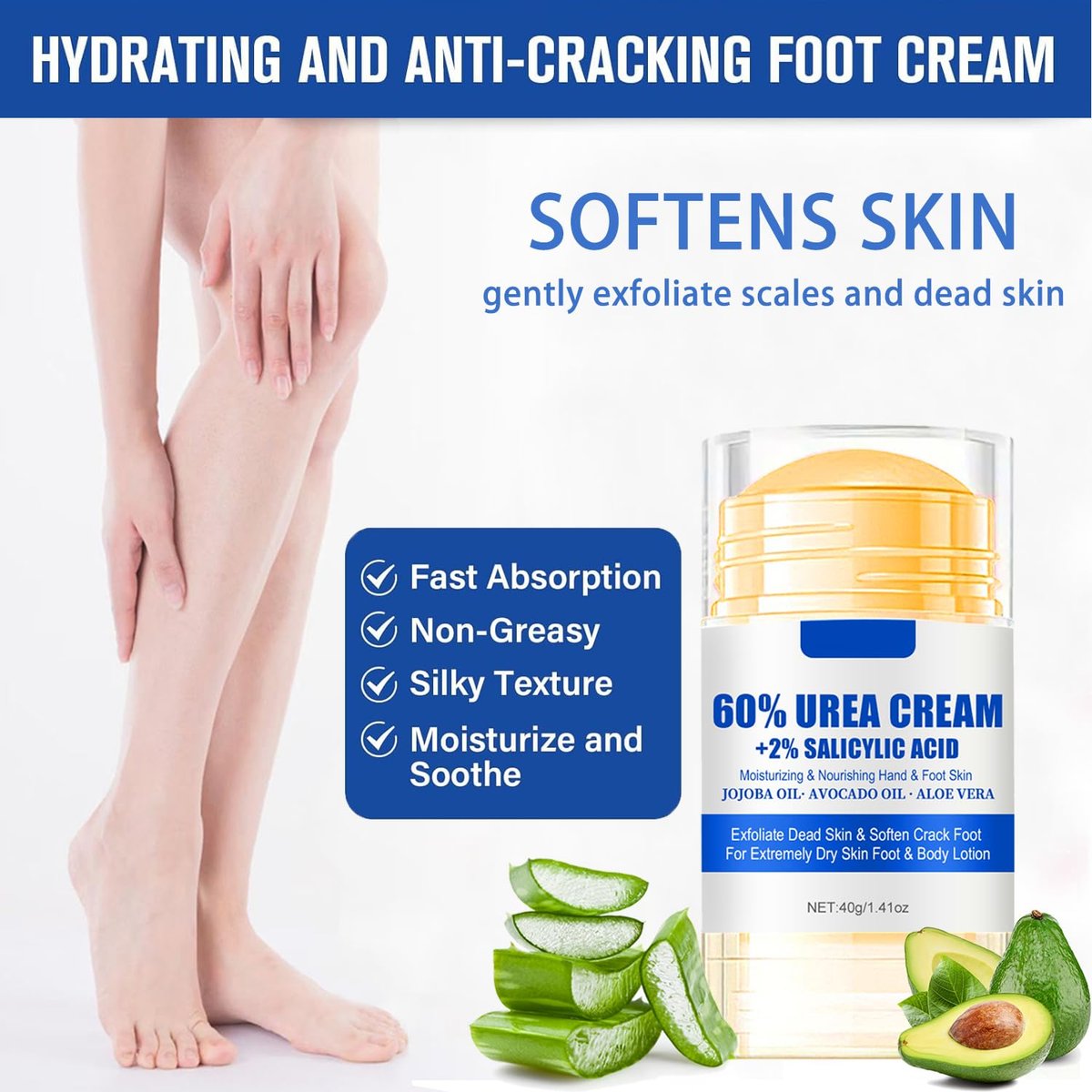 ZARICS Urea Cream 60 Percent for Feet Maximum Strength with 2% Salicylic Acid - Foot Lotion for Dry Cracked Heels, Callus Remover, Hydrates & Softens Dry Skin, Exfoliates Dead Skin (1 Fl Oz) - görsel 5