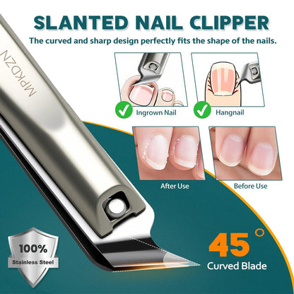 Pro 5-in-1 Nail Clippers Set for Men & Women - Ultra Sharp Stainless Steel Manicure Kit with Angled Trimmer in Luxury Leather Case for Travel & Home