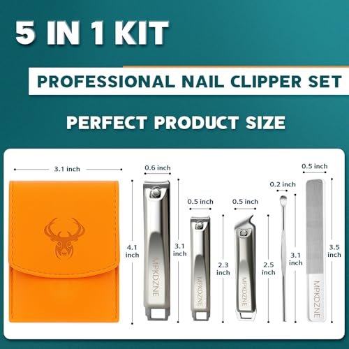 Pro 5-in-1 Nail Clippers Set for Men & Women - Ultra Sharp Stainless Steel Manicure Kit with Angled Trimmer in Luxury Leather Case for Travel & Home - görsel 6