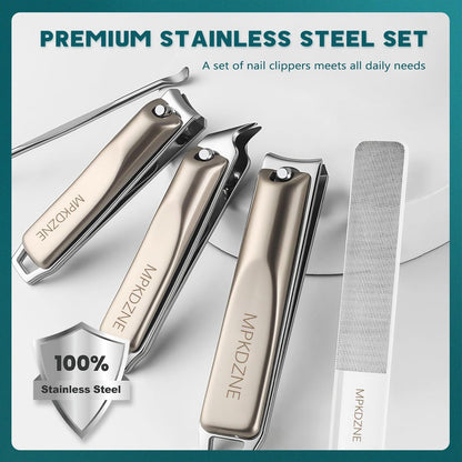 Pro 5-in-1 Nail Clippers Set for Men & Women - Ultra Sharp Stainless Steel Manicure Kit with Angled Trimmer in Luxury Leather Case for Travel & Home
