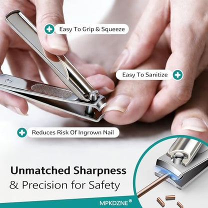 Pro 5-in-1 Nail Clippers Set for Men & Women - Ultra Sharp Stainless Steel Manicure Kit with Angled Trimmer in Luxury Leather Case for Travel & Home