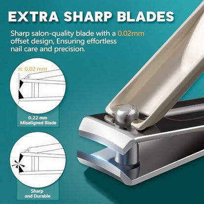 Pro 5-in-1 Nail Clippers Set for Men & Women - Ultra Sharp Stainless Steel Manicure Kit with Angled Trimmer in Luxury Leather Case for Travel & Home