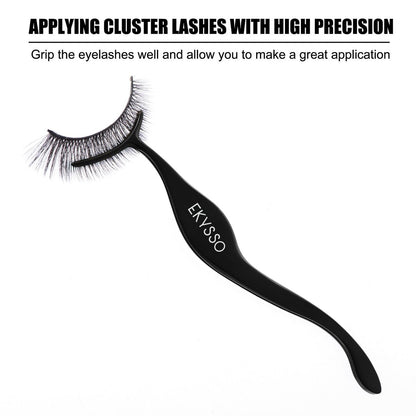 EKYSSO 3-in-1 Lash Cluster Tweezers Set with Case, Professional Stainless Steel DIY Eyelash Extension Tools for Individual Clusters – Black