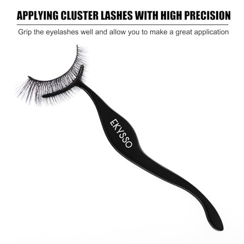 EKYSSO 3-in-1 Lash Cluster Tweezers Set with Case, Professional Stainless Steel DIY Eyelash Extension Tools for Individual Clusters – Black - görsel 4