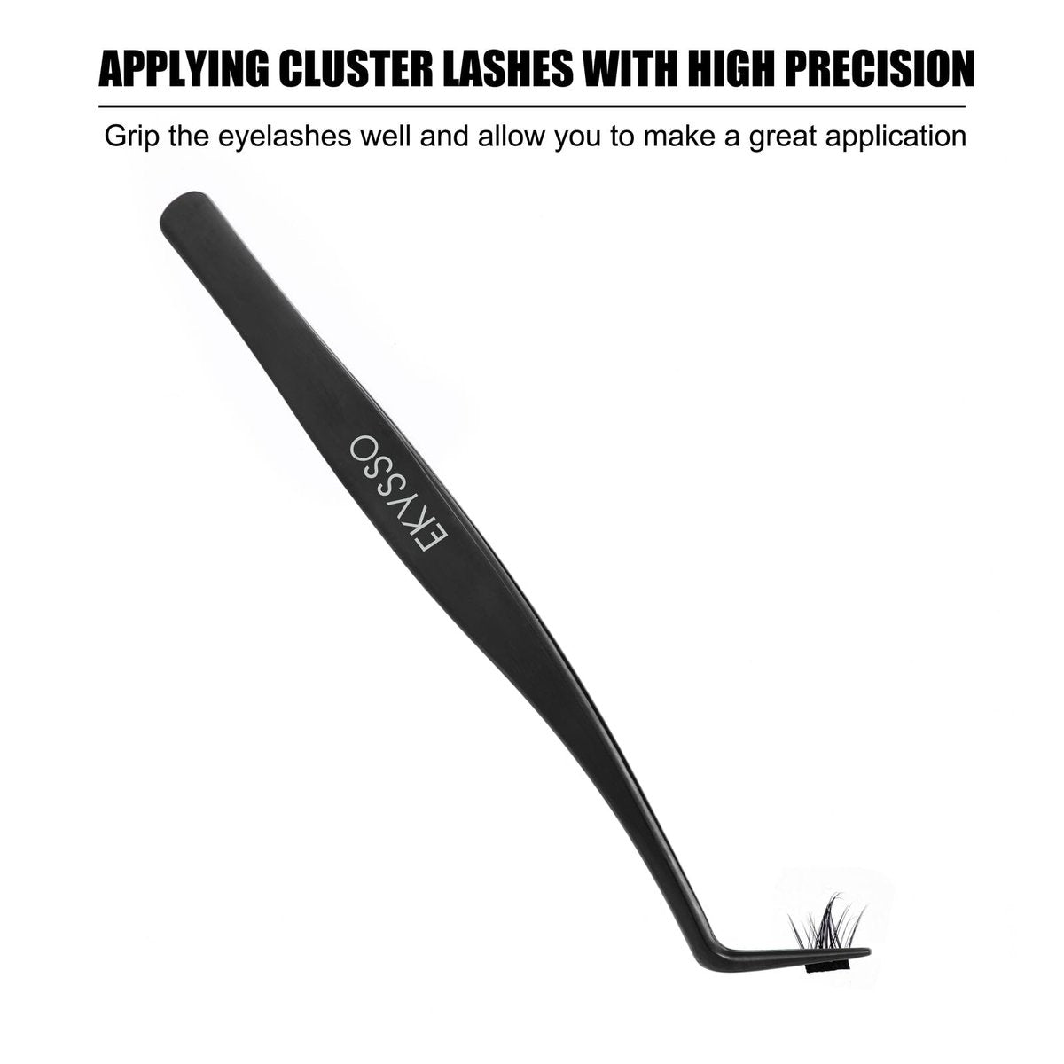 EKYSSO 3-in-1 Lash Cluster Tweezers Set with Case, Professional Stainless Steel DIY Eyelash Extension Tools for Individual Clusters – Black - görsel 5