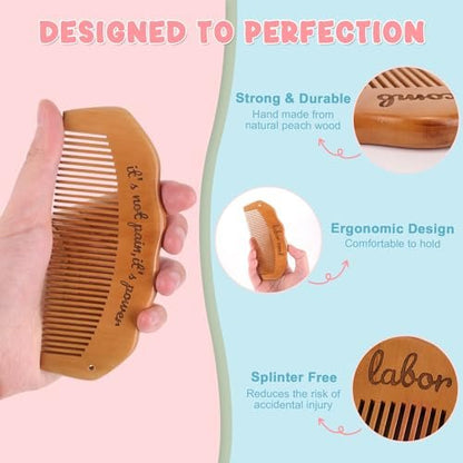 Birthing Comb for Labor Pain Relief – Acupressure Tool for Natural Pain Management, Postpartum & Hospital Bag Essential, Peach Wood