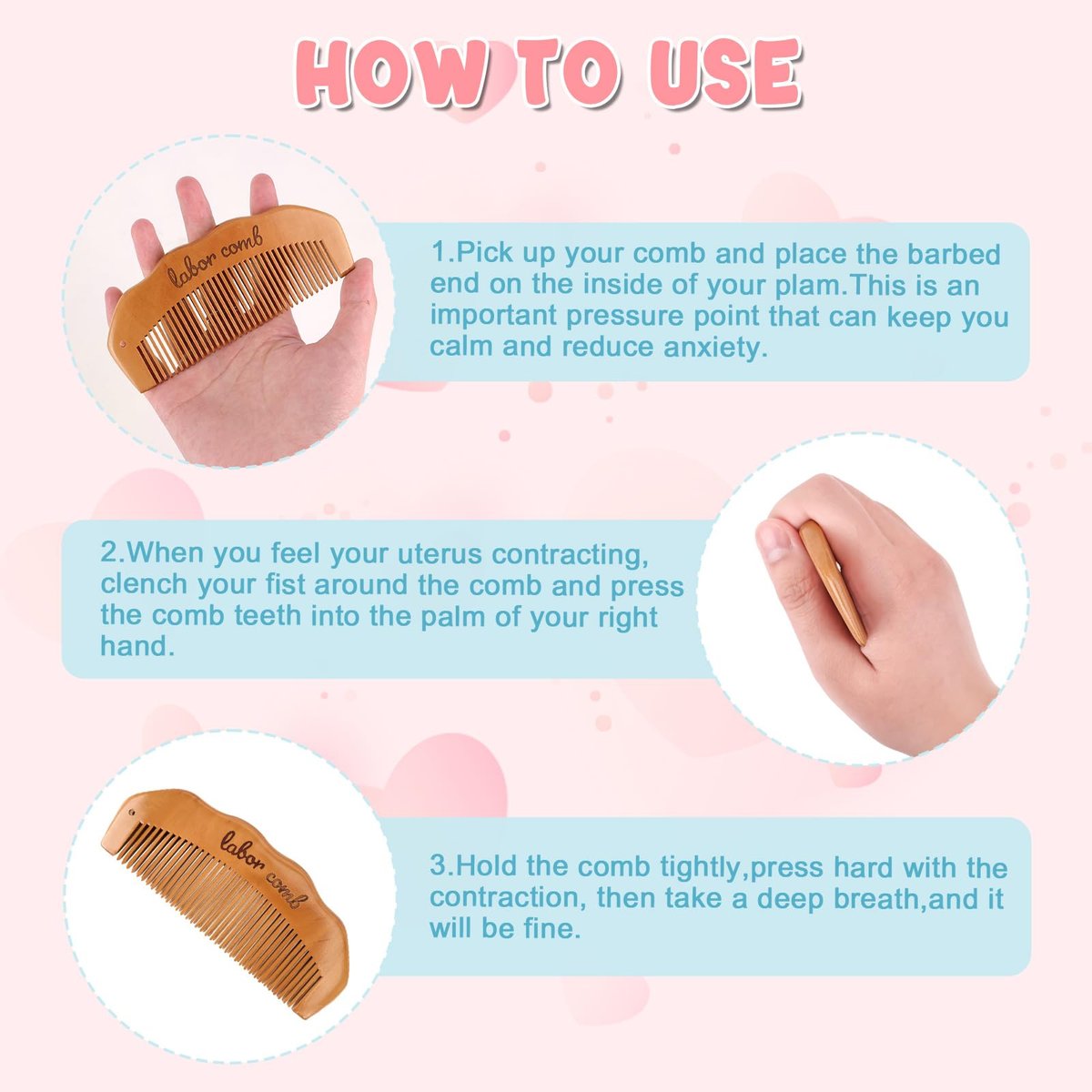 Birthing Comb for Labor Pain Relief – Acupressure Tool for Natural Pain Management, Postpartum & Hospital Bag Essential, Peach Wood - görsel 11