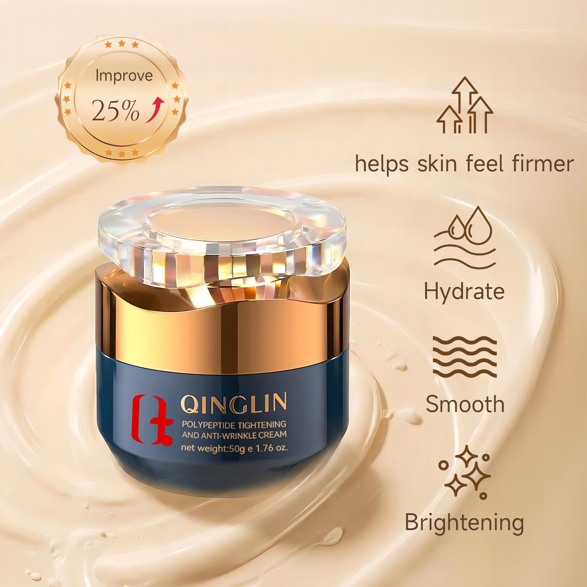 QINGLIN Polypeptide Tightening Anti-Wrinkle Cream – Firming & Hydrating Face Moisturizer for Youthful Skin, 1.76 oz Avelisse