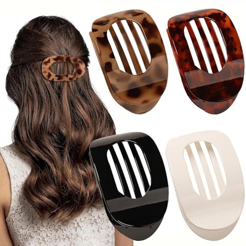 Hailoyearn Flat Hair Clips for Women - Solid Color Lay Flat Claw Clips for Thick/Thin Hair, Casual Versatile Hair Clip (Brown, White, 18 Count Pack of 4) - görsel 2
