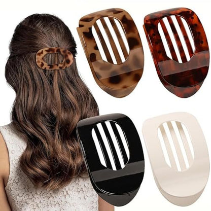 Hailoyearn Flat Hair Clips for Women - Solid Color Lay Flat Claw Clips for Thick/Thin Hair, Casual Versatile Hair Clip (Brown, White, 18 Count Pack of 4)