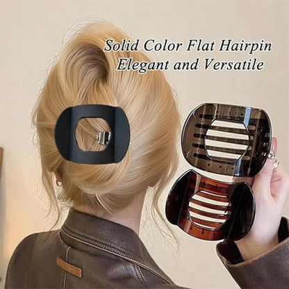 Hailoyearn Flat Hair Clips for Women - Solid Color Lay Flat Claw Clips for Thick/Thin Hair, Casual Versatile Hair Clip (Brown, White, 18 Count Pack of 4)