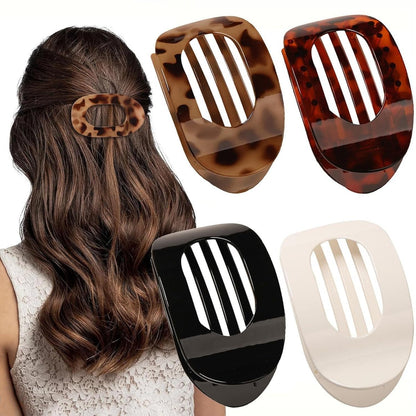 Hailoyearn Flat Hair Clips for Women - Solid Color Lay Flat Claw Clips for Thick/Thin Hair, Casual Versatile Hair Clip (Brown, White, 18 Count Pack of 4)