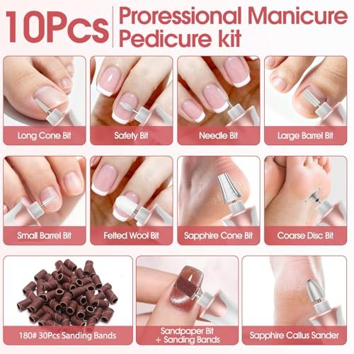 Haootadiy Cordless Electric Nail Drill File - Professional Rechargeable Nail Filer Buffer Set for Manicure Pedicure with Bits & Sanding Bands, for Women & Men Avelisse