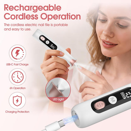Haootadiy Cordless Electric Nail Drill File - Professional Rechargeable Nail Filer Buffer Set for Manicure Pedicure with Bits & Sanding Bands, for Women & Men Avelisse