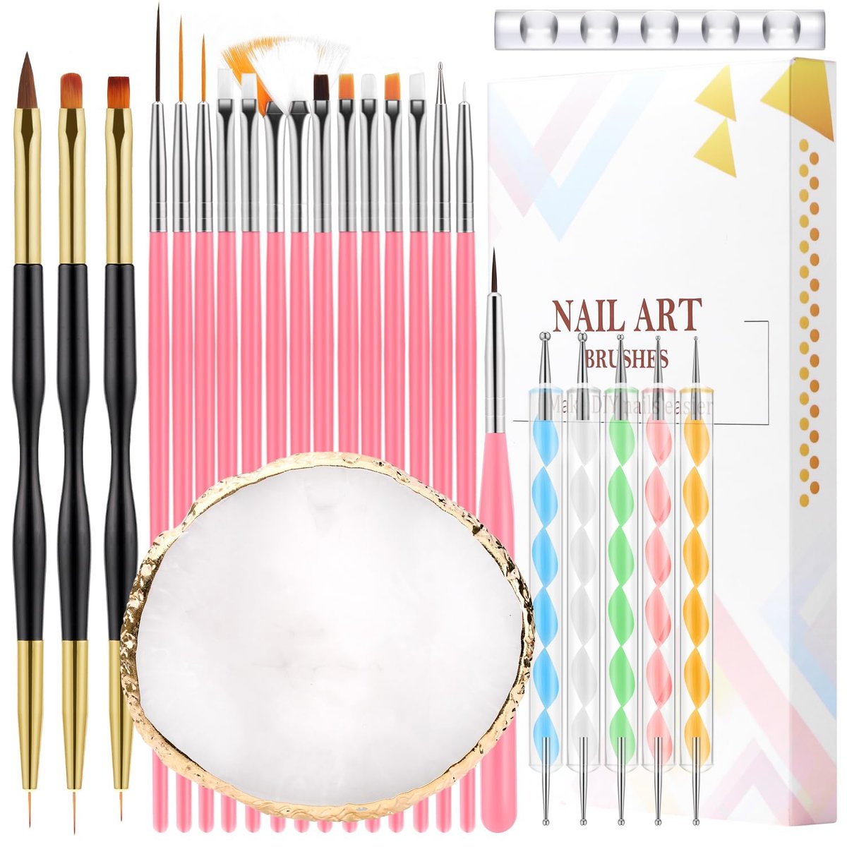 CHEMAILON 25-Piece Nail Art Tools Set - Professional Nail Brush Set with Palette, Stand, and Silicone Engraving Pen for DIY Home Manicure - görsel 1