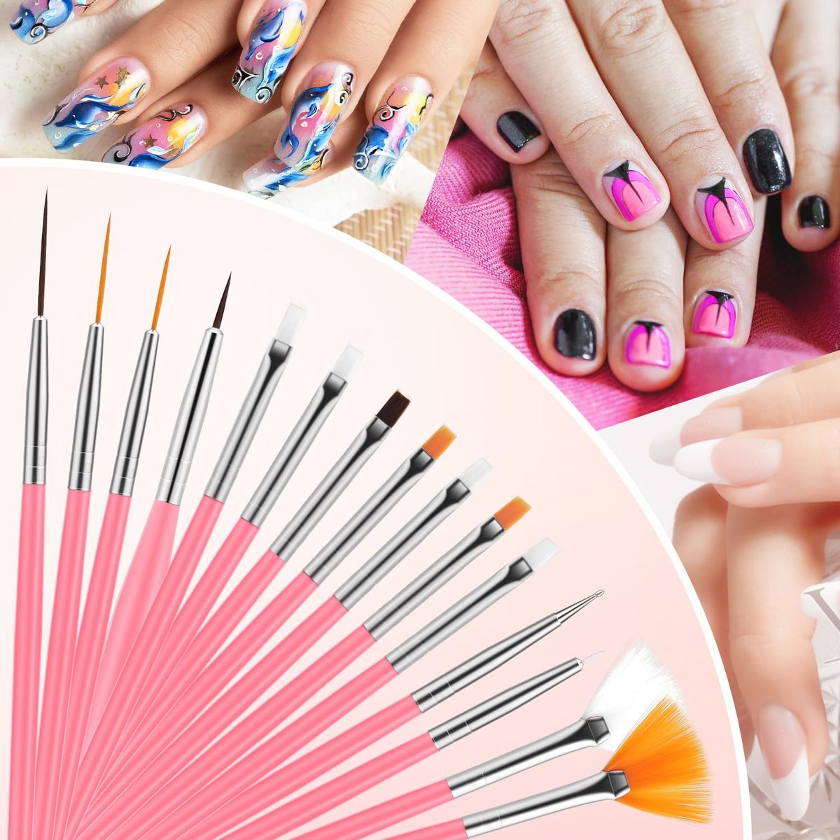 CHEMAILON 25-Piece Nail Art Tools Set - Professional Nail Brush Set with Palette, Stand, and Silicone Engraving Pen for DIY Home Manicure - görsel 7