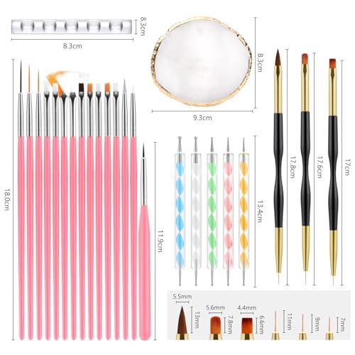 CHEMAILON 25-Piece Nail Art Tools Set - Professional Nail Brush Set with Palette, Stand, and Silicone Engraving Pen for DIY Home Manicure - görsel 4
