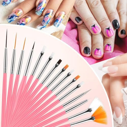 CHEMAILON 25-Piece Nail Art Tools Set - Professional Nail Brush Set with Palette, Stand, and Silicone Engraving Pen for DIY Home Manicure