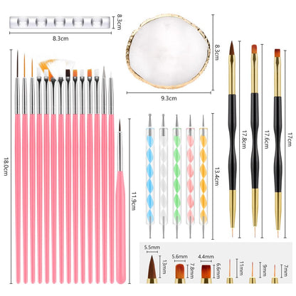 CHEMAILON 25-Piece Nail Art Tools Set - Professional Nail Brush Set with Palette, Stand, and Silicone Engraving Pen for DIY Home Manicure