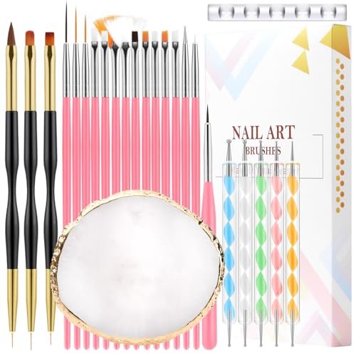 CHEMAILON 25-Piece Nail Art Tools Set - Professional Nail Brush Set with Palette, Stand, and Silicone Engraving Pen for DIY Home Manicure - görsel 2