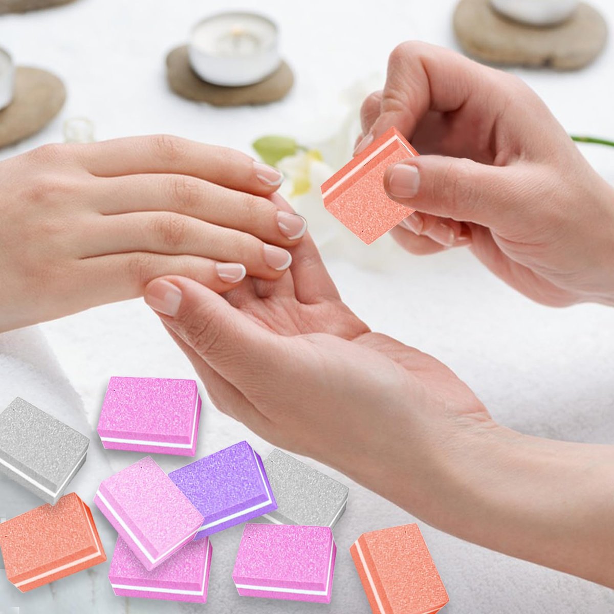 50 Pack Mini Nail Buffers, 100/180 Grit Double-Sided Buffing Blocks for Acrylic & Natural Nails, Manicure & Pedicure, Salon & Home Use (Multi-Colored) - görsel 9