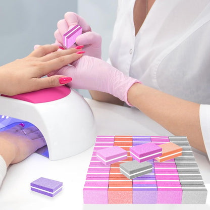 50 Pack Mini Nail Buffers, 100/180 Grit Double-Sided Buffing Blocks for Acrylic & Natural Nails, Manicure & Pedicure, Salon & Home Use (Multi-Colored)