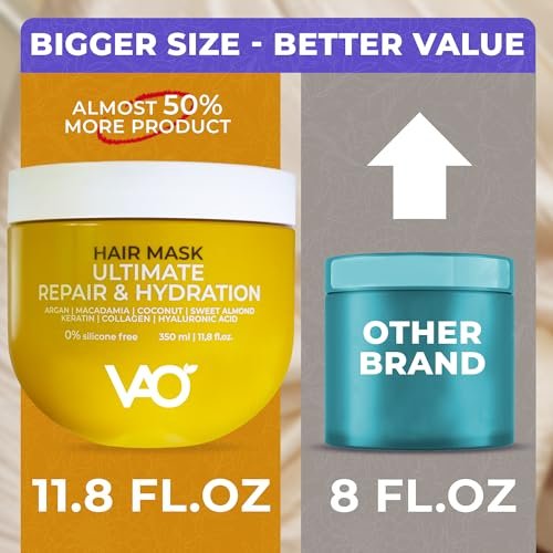VAO Deep Conditioning Hair Mask for Damaged Hair - Hydrating Hair Mask with Argan Oil, Shea Butter, Keratin & Hyaluronic Acid - 11.8 Fl Oz Avelisse