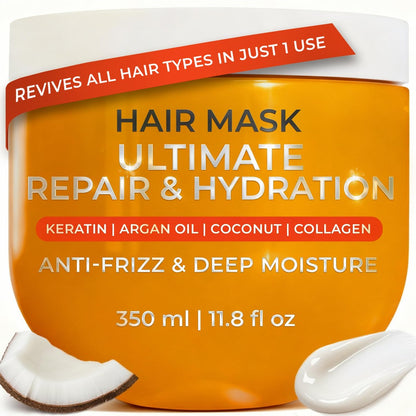 VAO Deep Conditioning Hair Mask for Damaged Hair - Hydrating Hair Mask with Argan Oil, Shea Butter, Keratin & Hyaluronic Acid - 11.8 Fl Oz Avelisse