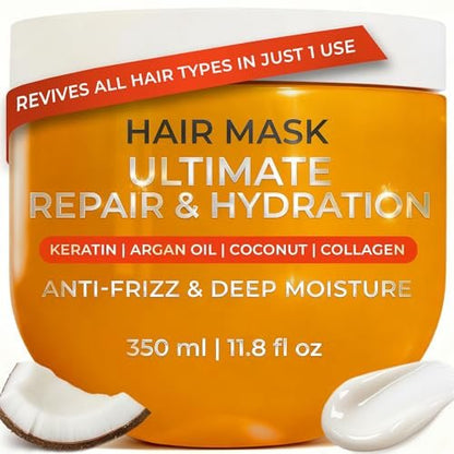 VAO Deep Conditioning Hair Mask for Damaged Hair - Hydrating Hair Mask with Argan Oil, Shea Butter, Keratin & Hyaluronic Acid - 11.8 Fl Oz Avelisse