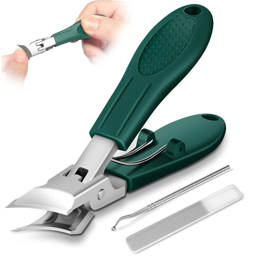 Eagle Beak Beveled Nail Clippers - Upgrade Stainless Steel Wide Jaw Anti-Splash Nail Clipper Set of 3 for Ingrown & Thick Toenails, Long Handle Angled Head for Men Women