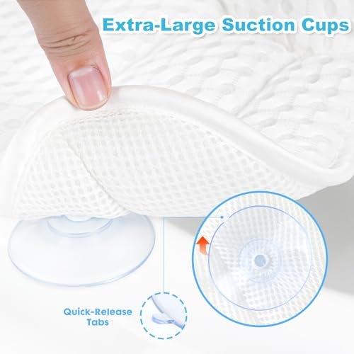 EcoHLL Ergonomic Bath Pillow for Tub – Soft Spa Cushion with 4D Mesh & Non-Slip Suction Cups for Head, Neck & Back Support – Washable Bathtub Pillow for Relaxing Hot Baths – White Avelisse