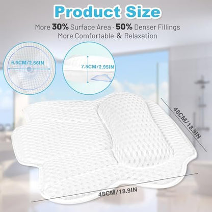 EcoHLL Ergonomic Bath Pillow for Tub – Soft Spa Cushion with 4D Mesh & Non-Slip Suction Cups for Head, Neck & Back Support – Washable Bathtub Pillow for Relaxing Hot Baths – White Avelisse