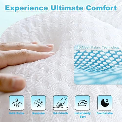 EcoHLL Ergonomic Bath Pillow for Tub – Soft Spa Cushion with 4D Mesh & Non-Slip Suction Cups for Head, Neck & Back Support – Washable Bathtub Pillow for Relaxing Hot Baths – White Avelisse
