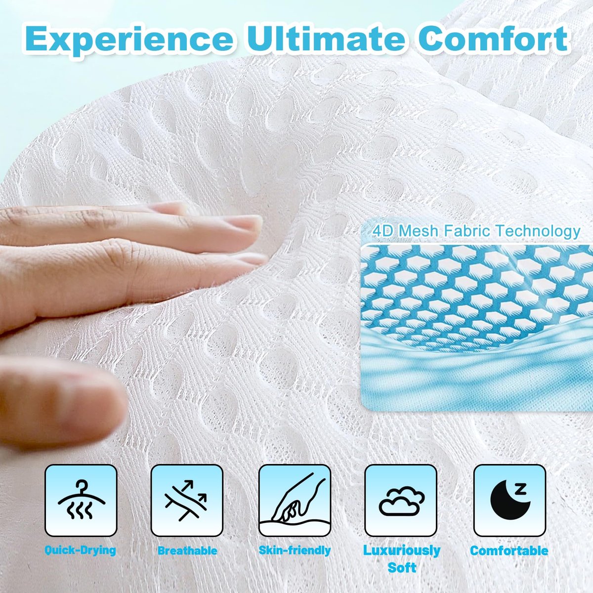 EcoHLL Ergonomic Bath Pillow for Tub – Soft Spa Cushion with 4D Mesh & Non-Slip Suction Cups for Head, Neck & Back Support – Washable Bathtub Pillow for Relaxing Hot Baths – White Avelisse